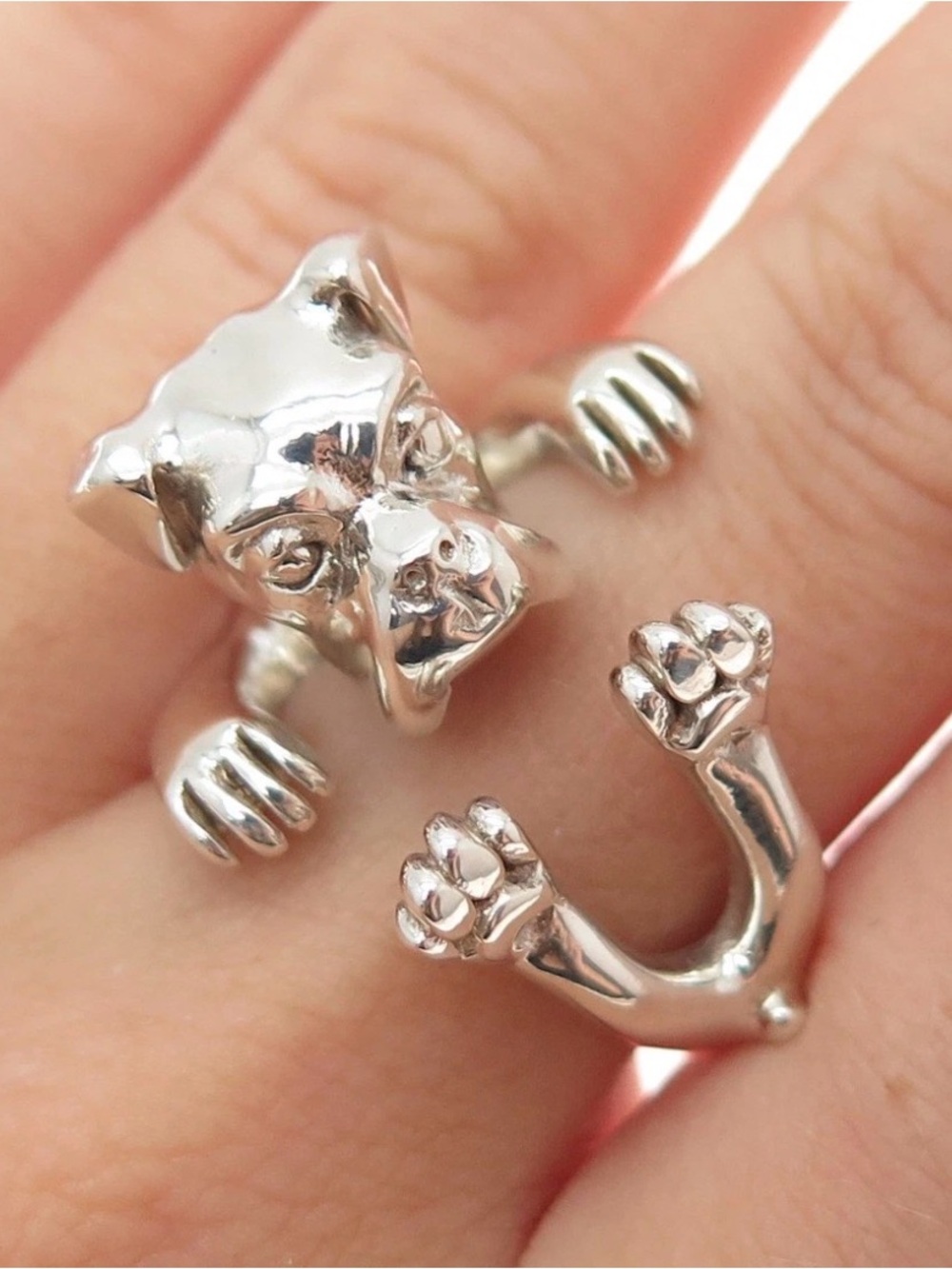 NOVE25 925 Sterling Silver Vintage Italy Bulldog Adjustable Hug Ring Size 6.75
